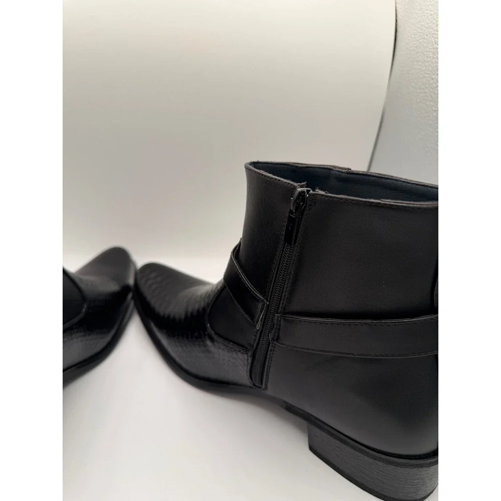 Alberto Fellini Men Black Snakeskin Texture Harness Ankle Boots Side Zip Size 13